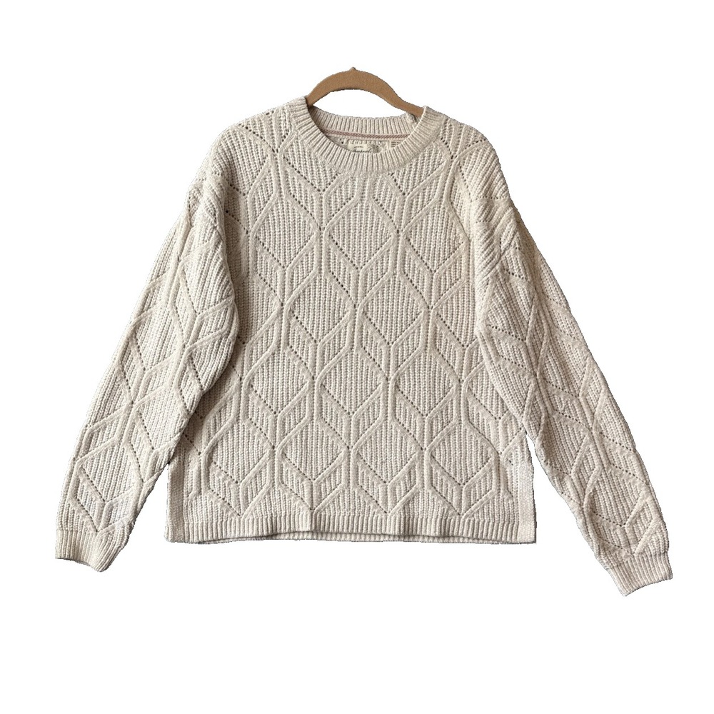Weatherproof Vintage Soft Chenille Crewneck Sweater M Cable Knit Pullover Cream